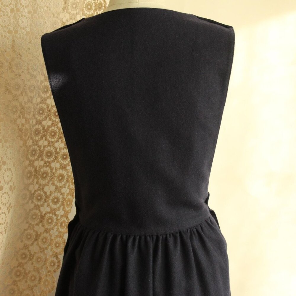 Vintage 1980s Dress with Pockets, J.G. Hook Wool Navy Blue Pinafore, Size 8 - Picture 13 of 14